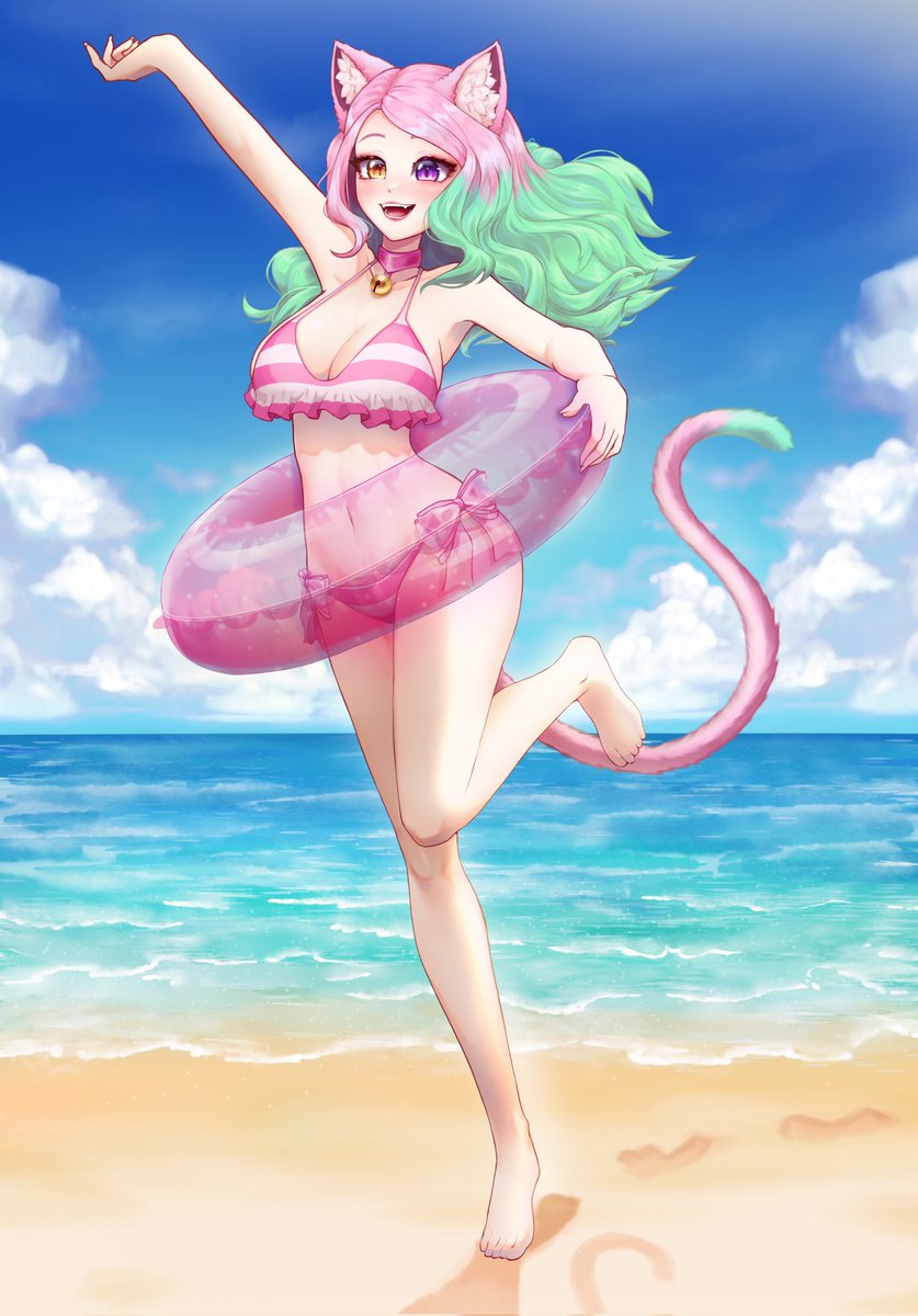 "All right! Nothing but sun, sand, and cool water! Who's coming in with me?!" 🌸😺

About time I was dressed for the weather! Who wants to hang out at my beach? Water is great, I promise! 🏖🌊☀️ 

🎨 @NyaKawai95 💜😊

Please commission her, her work is phenomenal!!!! ✨️🎉
