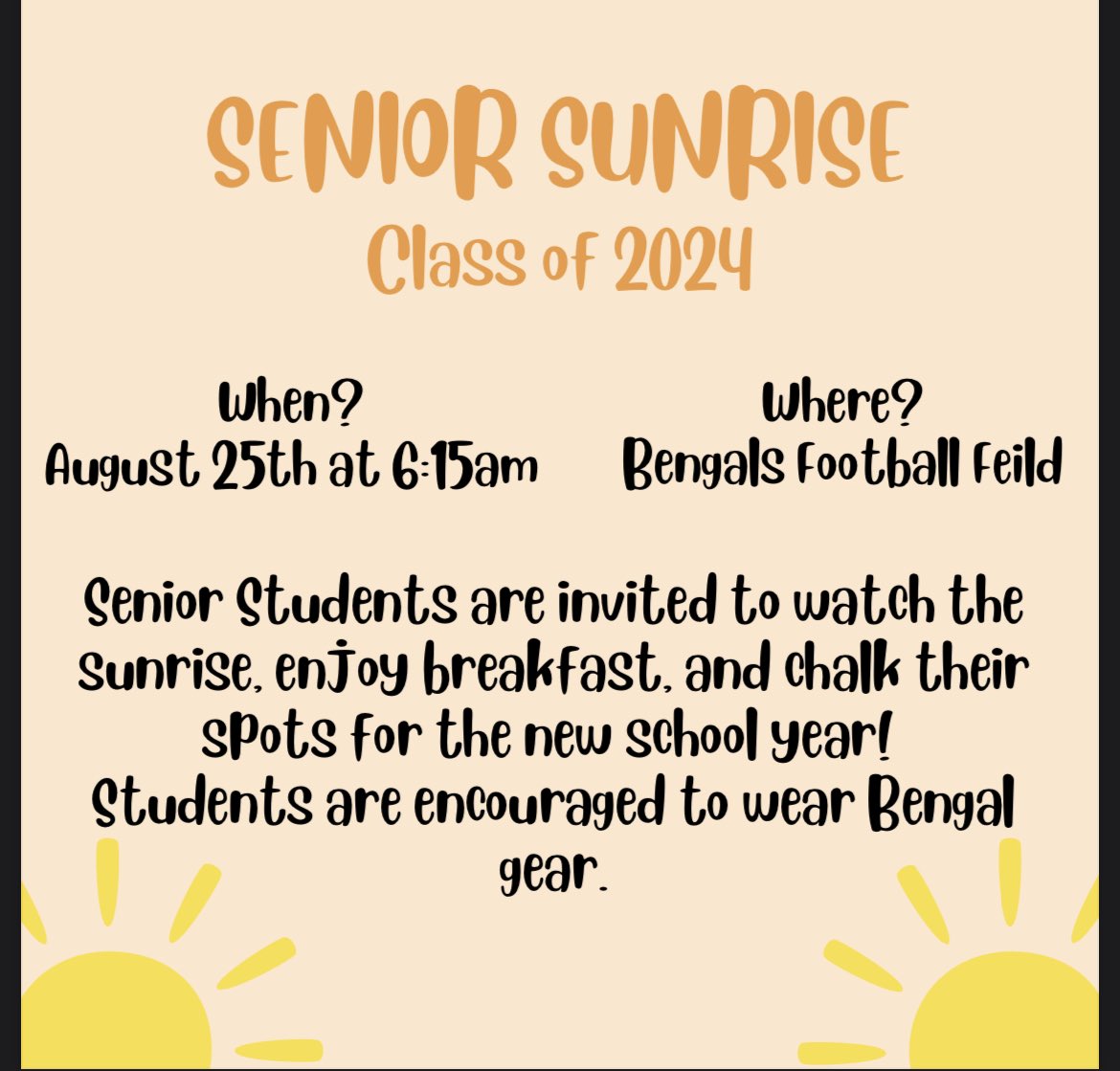 MrsOBrienFVHS's tweet photo. FVHS SENIORS!! Lots of exciting things coming up!! Make sure to check your email to let us know if you are coming to the Senior Sunrise! @FuquayVarinaHS https://t.co/CkXaT1CxME