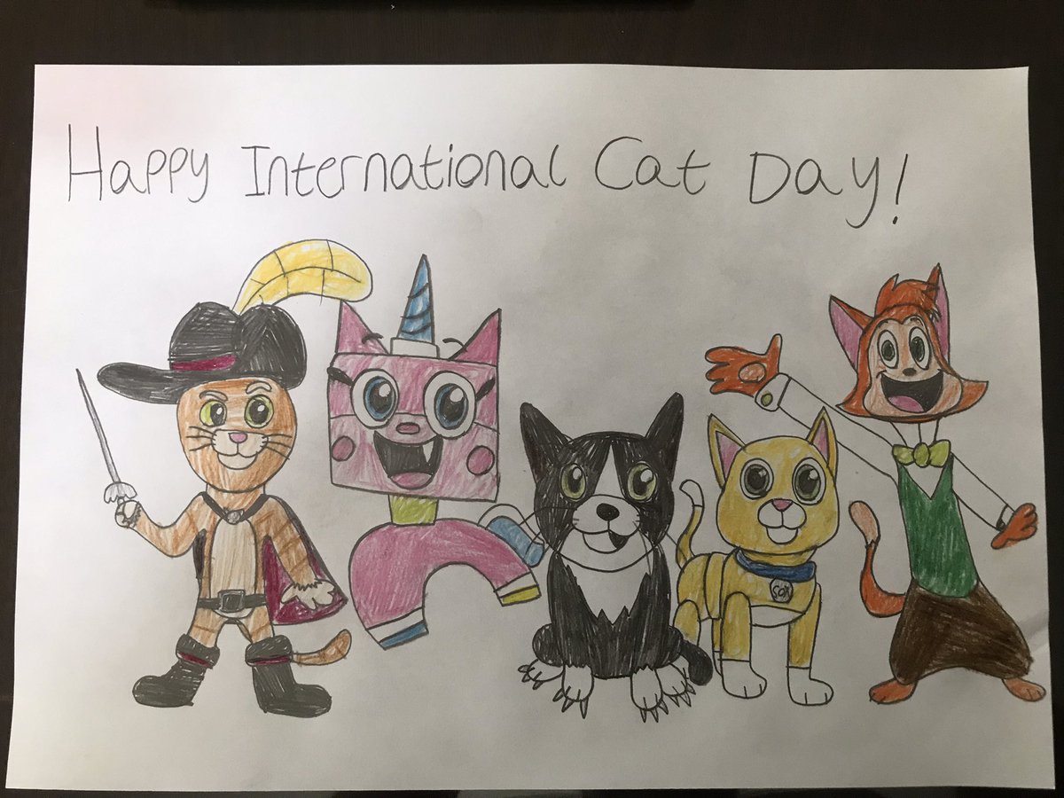 AdamTTH19's tweet photo. It’s #InternationalCatDay today and drew a picture to celebrate with Jack and four of my favourite cat characters!
#Unikitty #TheLEGOMovie @tarastrong #PussInBoots @antoniobanderas #Lightyear #LightyearSox @PEETSOWN #CatsDontDance #DannyCat @ScottBakula @FavershamNews https://t.co/bRgE8jsfm0