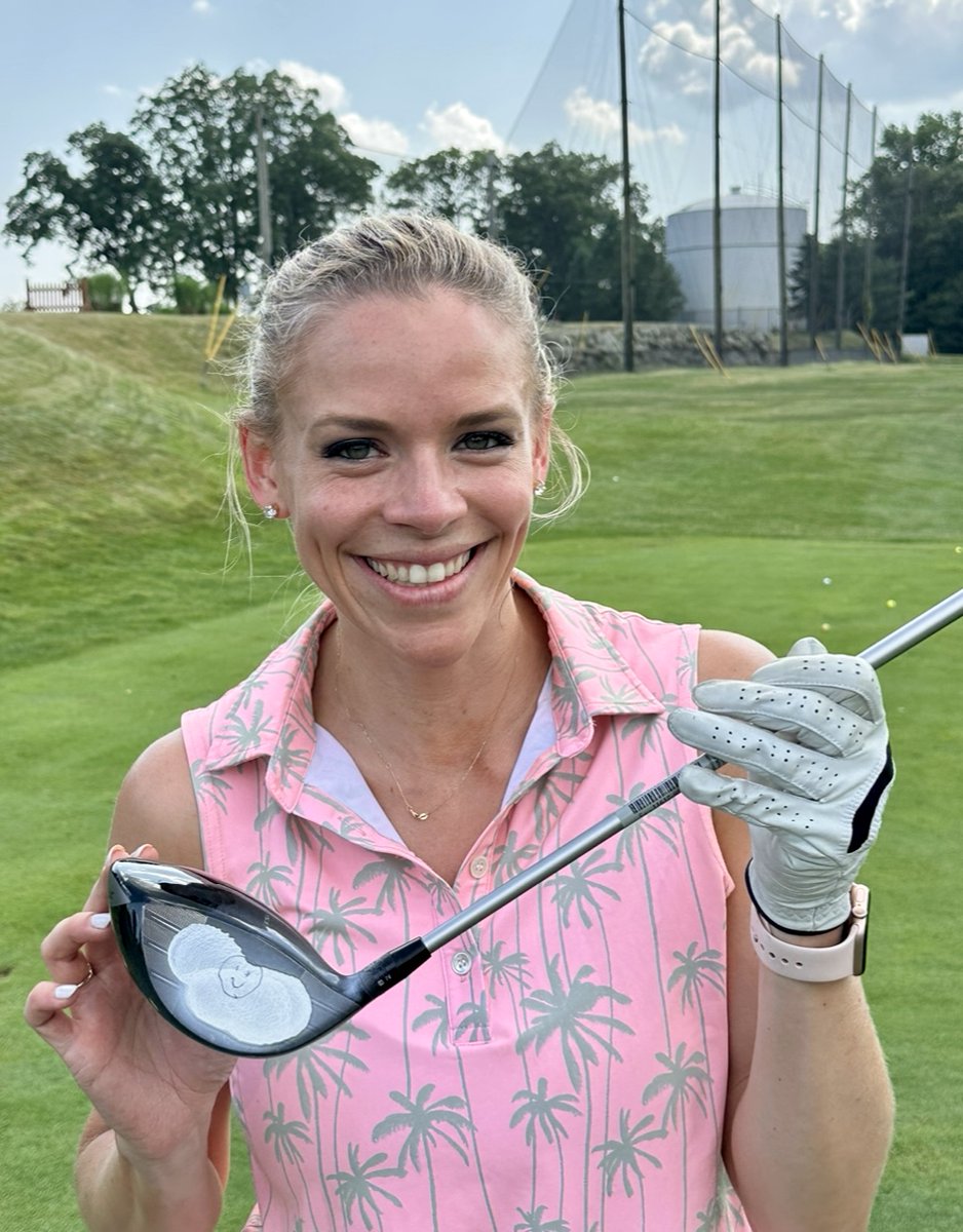 PoundRidgeGolf's tweet photo. Today’s driver’s have a “hot spot” in the center of the clubface, slightly higher than the middle of the clubface. Since I prefer my students to leave their lessons with a smile, I’ve been known to indicate the hotspot using Dr. Scholl’s foot spray and a😀! https://t.co/p4AxYiUM4h