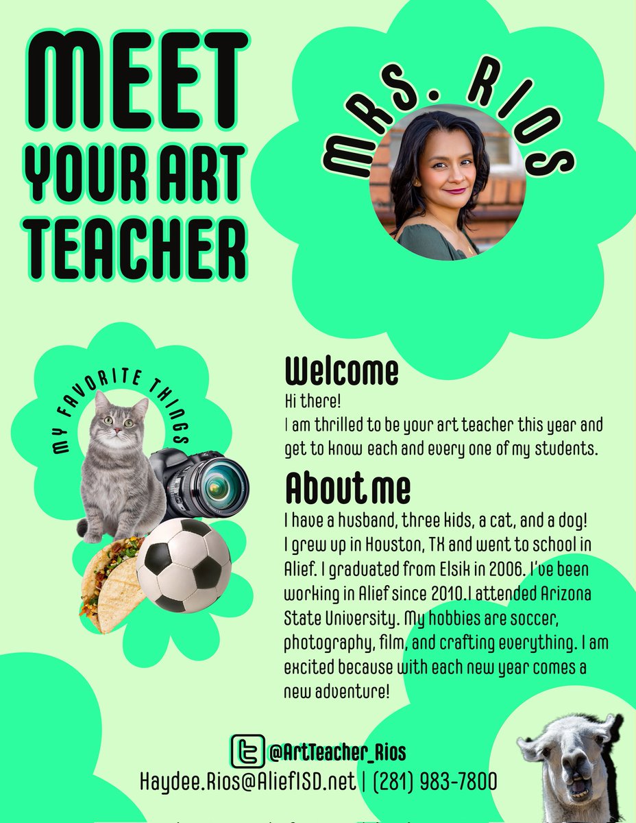 ArtTeacher_Rios's tweet image. Tomorrow is the first day of school! Super excited to get to know my students and inspire them with creativity in Art. Here's a little background on me ☺️

#aliefisd #artteacher #aliefisdart #artclass #alief