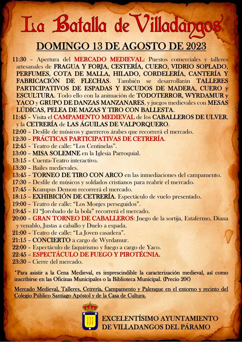 El 12 y 13 de agosto Villadangos vuelve al Medievo
#labatalladevilladangos #ayuntamientodevilladangos #leonesp #turismocastillayleon #diputaciondeleon #reyesdeleon #doñaurraca