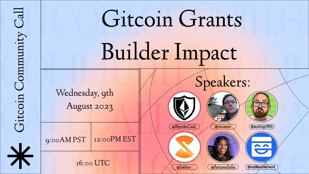 WHAT IS THE VALUE OF BEING A GRANTEE IN GITCOIN GRANTS? 🤔 Tomorrow's community call features successful grantees @austingriffith, @ricmoo, @RevokeCash, @Sablier, @futurealisha, @realMaskNetwork who have personally experienced the power of the program. Set reminder