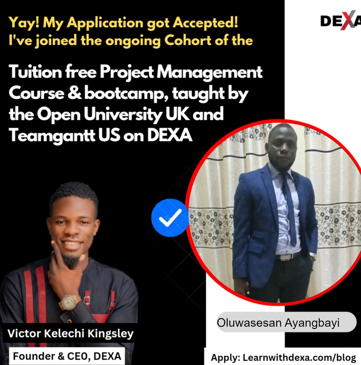 Shekmax's tweet photo. Excited to announce my enrollment in the tuition free Project Management course taught by The Open University UK &amp; TeamGantt. I applied through

https://t.co/0J6KktK1r7

Bracing myself for a journey of learning &amp; growth as an emerging project manager @LearnwithDEXA #LearnwithDEXA https://t.co/JDAkyA6pO6