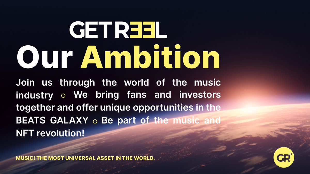 GETREEL33's tweet photo. Are you ready for the heart beat of GETREEL33?🚀💫
Our goal:1️⃣on the Billboard charts, Global🔝50 charts and create the coolest, most impressive music &amp; NFT generation.🎵
Connecting music fans with investors &amp; providing both unique opportunities most innovative NFT generation.💥 https://t.co/NCPgrXjFnB