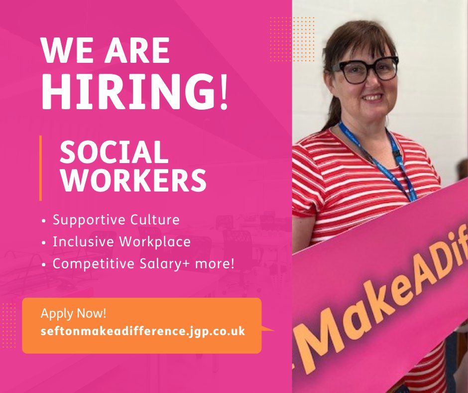 Experienced social workers, there's no better time to join Sefton!
We're turning our services around for children and families and we need great people to join our journey

✅Golden Hello
✅Strong focus on practice 
✅Restorative approach

ow.ly/bYhE50PnFx2
