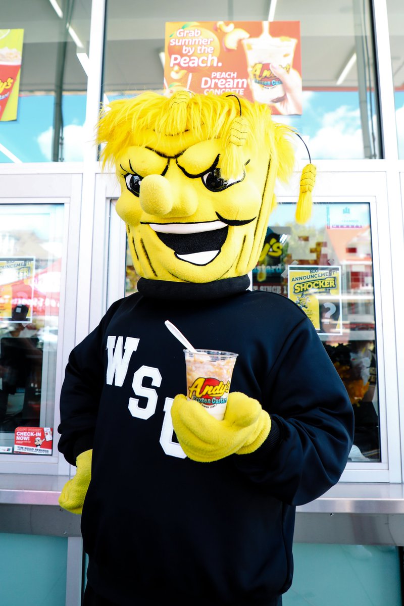 GoShockers's tweet photo. It's #NationalFrozenCustardDay! Celebrate with a Shocker Jackhammer at @EatAndys to support our student-athletes 🍦🌾 https://t.co/ODHLteSF0B
