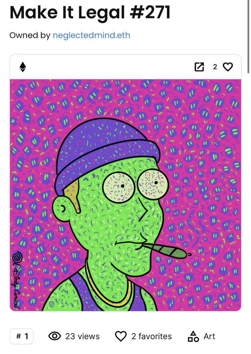 🎨 Excited to share a 1/1 piece I created for the MAKE IT LEGAL <a href="/MakeItLegalNFT/">Make It Legal 🌿 - MINTING NOW</a> collection! 

🚀 One of the most rare in one of the "DOPEST" collections around. 

 🔥🔗 opensea.io/assets/ethereu… #NFT #CryptoArt #MakeItLegal 🎉
