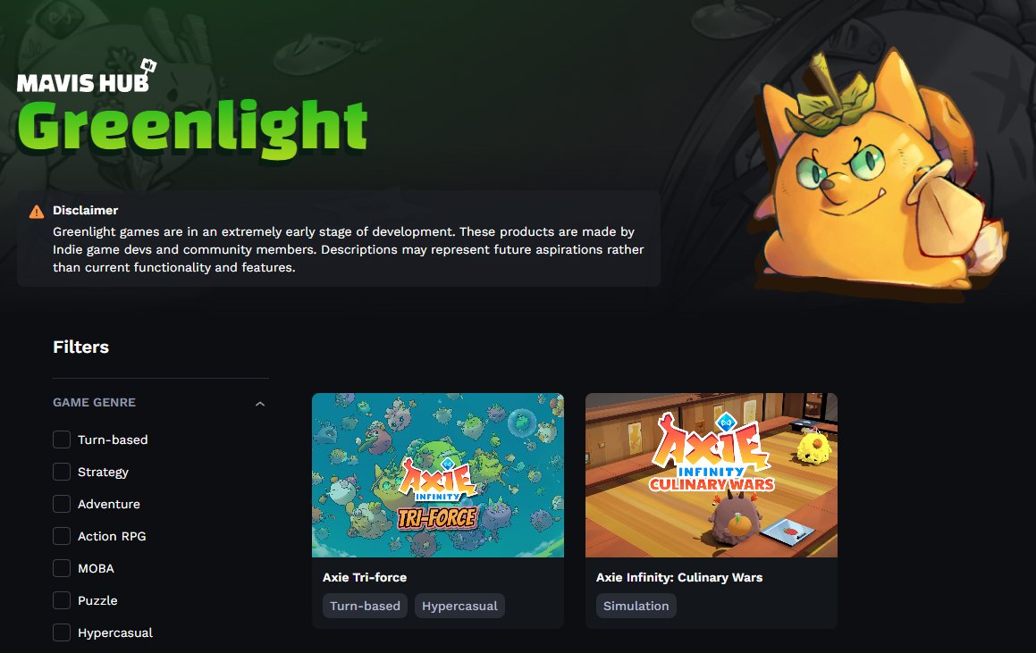 Mavis Hub surprise-dropped Greenlight, an upgrade to the Axie Builders Program, along with two new games, Axie Mini Tri-force by <a href="/littlegreen_ga/">LittleGreen.Games</a> and Culinary Wars. Here's a list of active ABP builders that I am expecting to see in Greenlight soon (in no particular order): 🧵⬇️