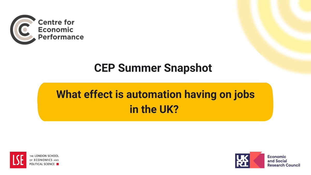 CEP_LSE's tweet photo. CEP summer snapshot - a research refresher.

What effect is automation having on jobs in the UK? 🧵 
Rui Costa &amp; Yuanhang Yu
Read: https://t.co/Ybi1Eo62P2 https://t.co/EZ4SNrOWxL