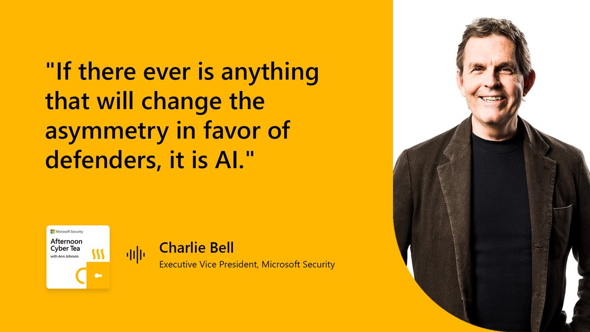 Today on the Afternoon Cyber Tea season seven premiere, Executive Vice President of Microsoft Security Charlie Bell joins me to chat about: 🏃 The importance of rapid problem solving in cybersecurity 🖥️⚙️ How AI is enabling defense at machine speed ⚽ Why the entire