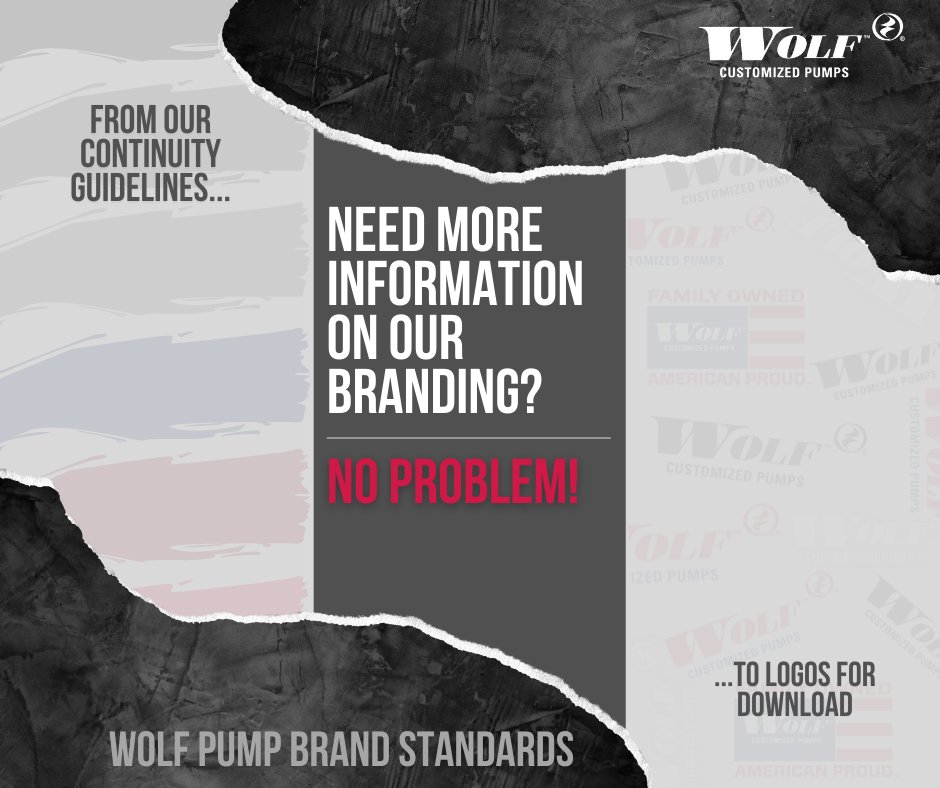 WolfPump's tweet photo. Do you ever want to include Wolf in social media posts, custom merch, print or digital ads, or an event? Check out our brand standards for downloadable logos and our brand continuity: https://t.co/U7R7sfA7BE 
#WolfPumps #FamilyOwned #AmericanProud https://t.co/nkLpCGDxhz