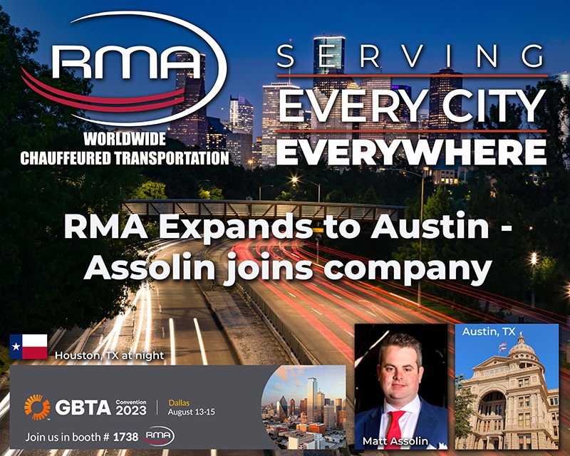 RMA Worldwide Expands to Austin, Texas. Assolin joins company. RMA welcomes Matt Assolin, a seasoned industry veteran, as our Vice President overseeing Business Development for Texas, the Western Region of the United States, and beyond.  

Call: 888-888-5466 (LIMO)