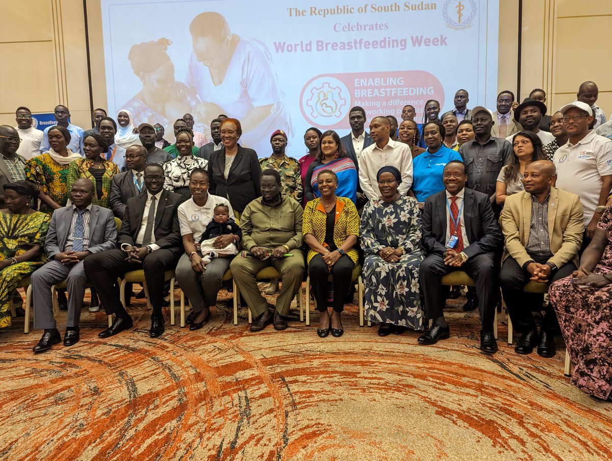 ACF_SouthSudan's tweet photo. Celebrating the conclusion of South Sudan's National WBW!  The event, officiated by HE Husein Abdel Bagi, VP of the service cluster, saw the presence of distinguished guests, including the MoH. Suleiman, Country Director for Action Against Hunger, made remarks on behalf of INGOs. https://t.co/WjVjxKkeF2
