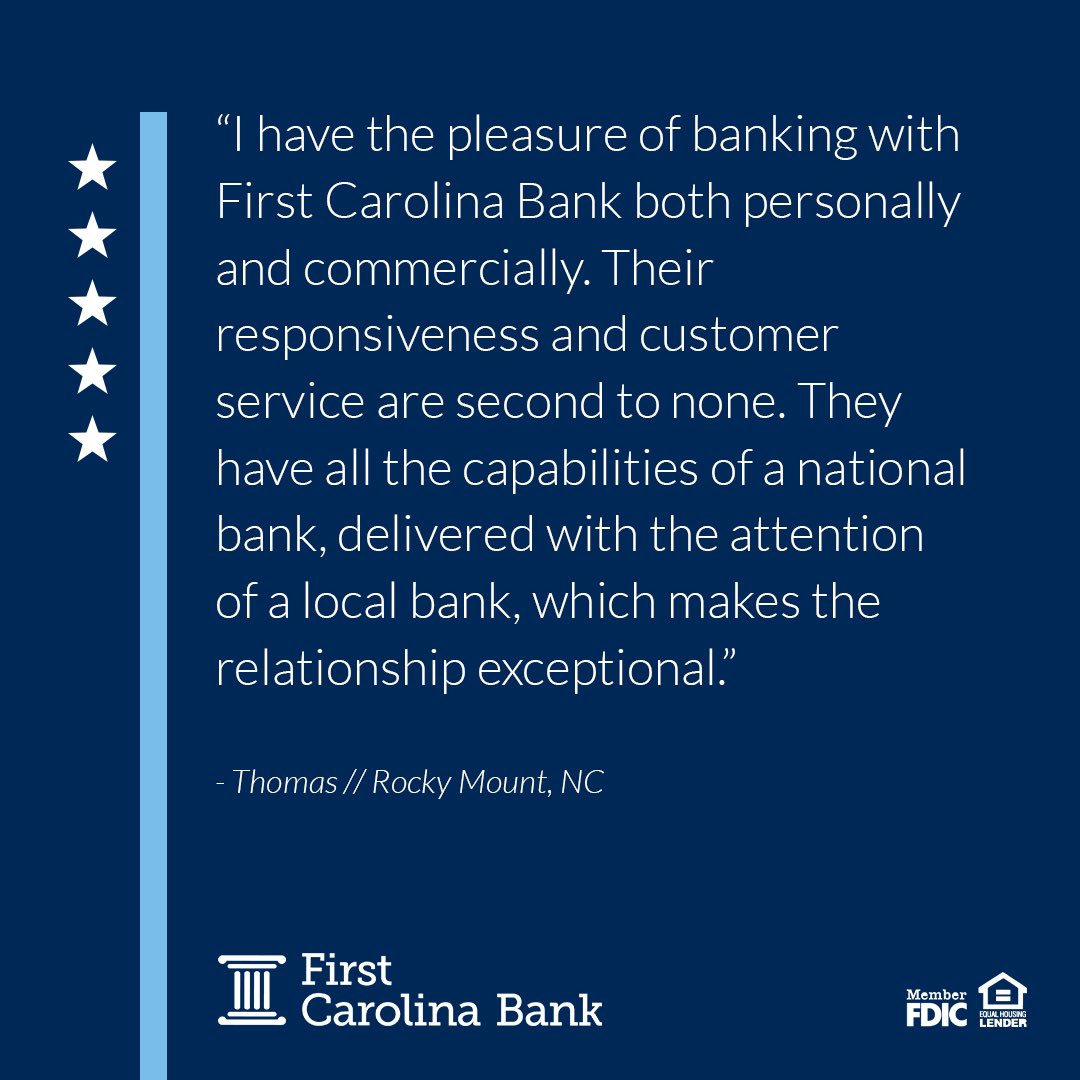FirstCarolinaBk's tweet photo. Why bank with First Carolina? Let one of our clients tell you.
 
For more testimonials: https://t.co/z1JES69ZQC https://t.co/a87A7ggDaU