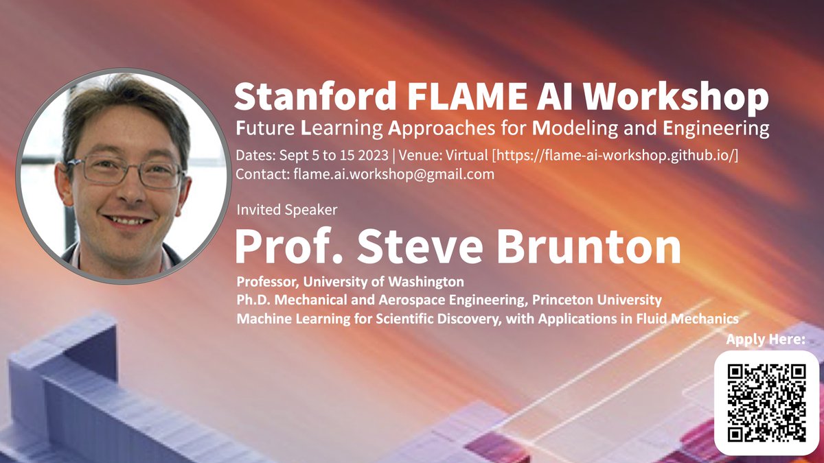 Fx Lab at Stanford (@fxlabstanford) on Twitter photo Speaker Announcement! 🚨
Prof <a href="/eigensteve/">Steven Brunton</a> will be speaking on "ML for Scientific Discovery, with Applications in Fluid Mechanics."
Join the FLAME AI workshop on Sept 5 to 15!
Stay tuned for more updates!
Link: flame-ai-workshop.github.io Speaker Announcement! 🚨
Prof <a href="/eigensteve/">Steven Brunton</a> will be speaking on "ML for Scientific Discovery, with Applications in Fluid Mechanics."
Join the FLAME AI workshop on Sept 5 to 15!
Stay tuned for more updates!
Link: flame-ai-workshop.github.io