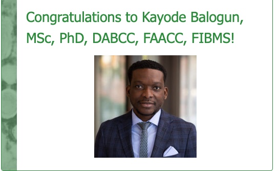 Previous Clinical Chemistry Fellow: Kayode Balogun MSc, PhD, FAACC, FIBMS is one of the TOP FIVE honorees for <a href="/ASCP_Chicago/">ASCP</a> , 2023 Top 40 Under Forty. Read more about the top five here: ascp.org/content/get-in…