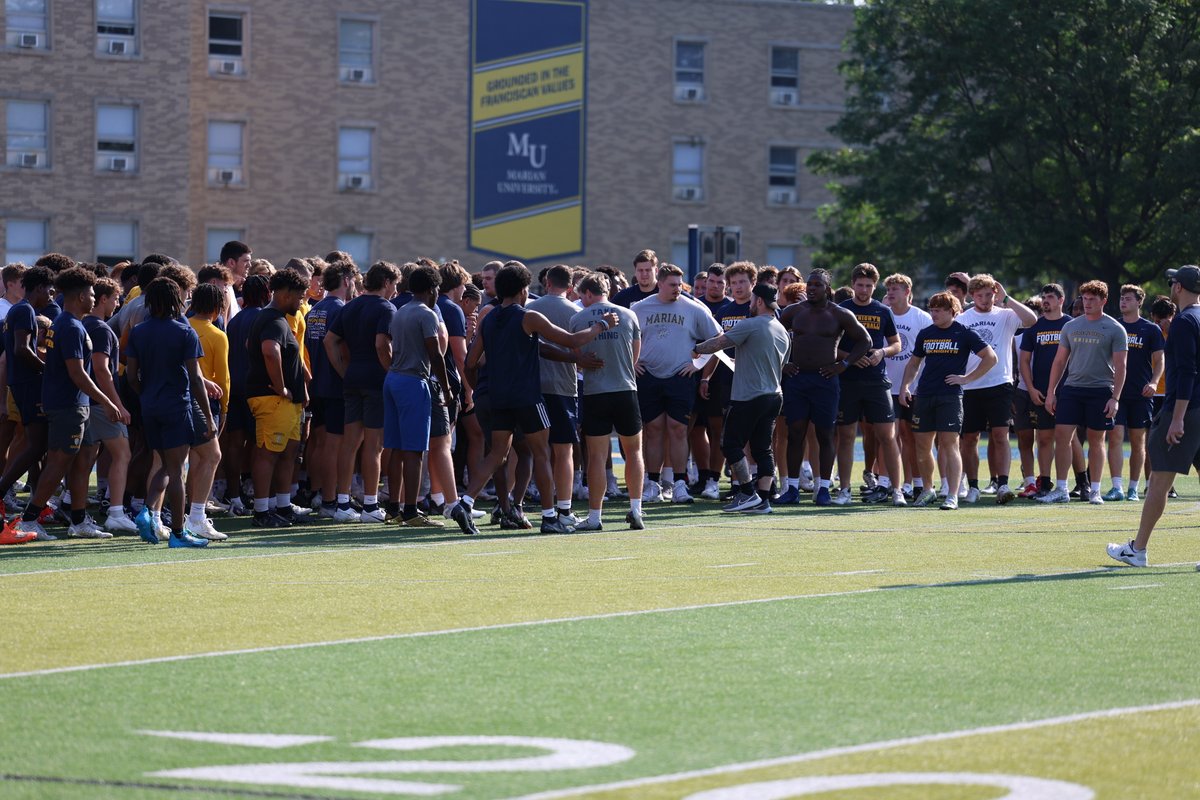MUKnights's tweet photo. Conditioning Test with Coach Juice in the books!

@MarianUFootball hits the field for their first official practice this afternoon! https://t.co/sfs7ozgOD7