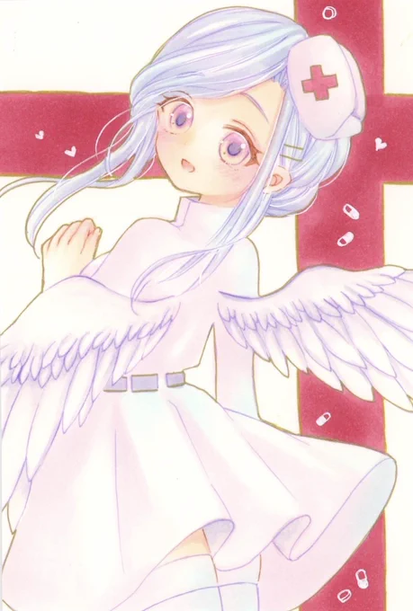 白衣の天使ドローイング作品#羽の導きと共に展 #アナログイラスト#コピック 