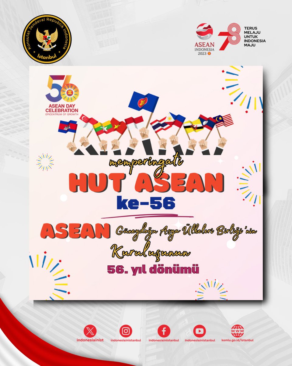 indonesiainist's tweet photo. 🇮🇩Keluarga Besar KJRI Istanbul memperingati HUT ke-56 ASEAN.
🇬🇧56th Anniversary of the Founding of ASEAN.
🇹🇷ASEAN Güneydoğu Asya Ülkeleri Birliği'nin Kuruluşunun 56.Yıl Dönümü.
@Kemlu_RI @ASEAN @asean_ri
#IniDiplomas #aseanindonesia202 #aseanmatter #KJRIIstanbul #ASEAN https://t.co/Kt8GWmixb9