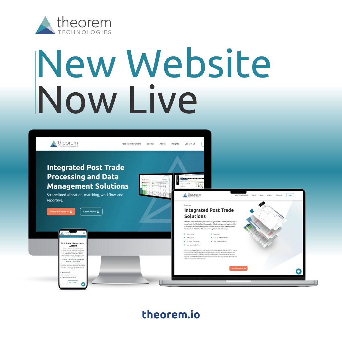 Theorem_Tech's tweet image. Welcome to the new home of Theorem Technologies! Discover our range of #posttrade solutions, encompassing #tradematching, #allocating, and reporting solutions, as well as fully managed services tailored to both #buyside &amp;amp; #sellside firms. Visit us at theorem.io