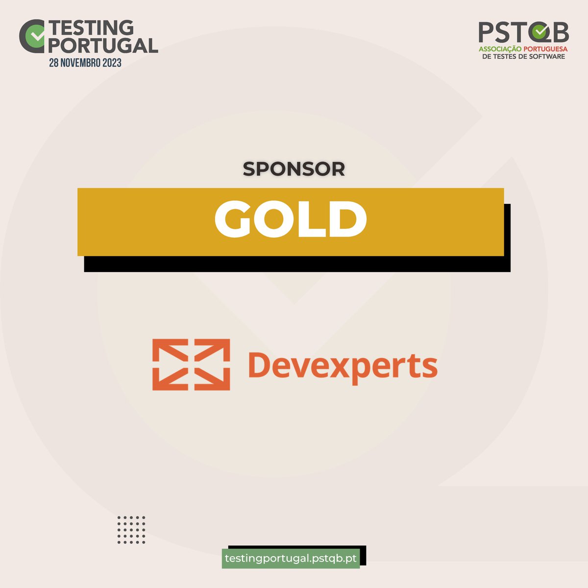 Associação Portuguesa de Testes de Software (@pstqb) on Twitter photo É com enorme entusiasmo que anunciamos a <a href="/devexperts/">Devexperts</a> como 𝗚𝗼𝗹𝗱 𝗦𝗽𝗼𝗻𝘀𝗼𝗿 da Conferência #TestingPortugal 2023!
Saiba mais sobre todas as oportunidades de visibilidade em:
➡️ bit.ly/SponsorsTP23
#PSTQB #ISTQB #Devexperts É com enorme entusiasmo que anunciamos a <a href="/devexperts/">Devexperts</a> como 𝗚𝗼𝗹𝗱 𝗦𝗽𝗼𝗻𝘀𝗼𝗿 da Conferência #TestingPortugal 2023!
Saiba mais sobre todas as oportunidades de visibilidade em:
➡️ bit.ly/SponsorsTP23
#PSTQB #ISTQB #Devexperts