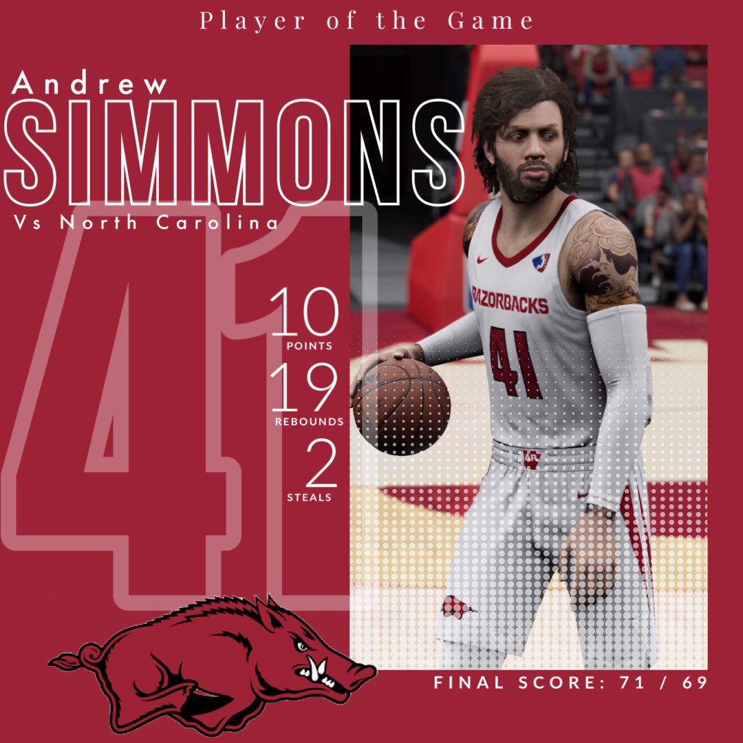Arkansas vs North Carolina POTG… Andrew Simmons !!!