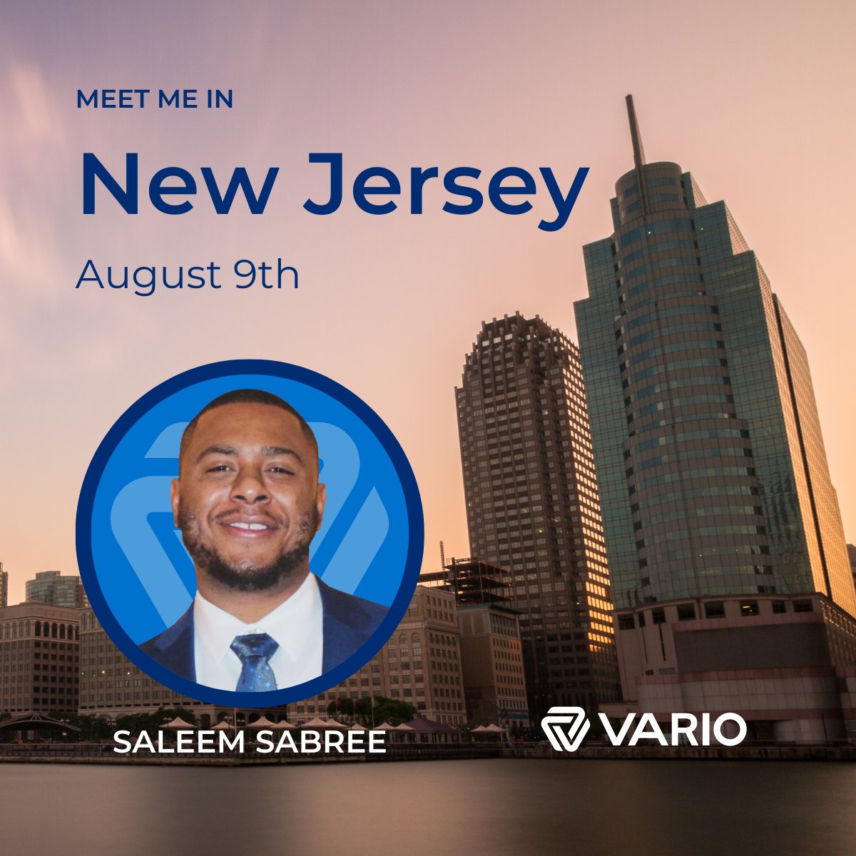 Varioproduction's tweet image. Saleem Sabree is making his way to New Jersey on August 9th and he&apos;d love to meet YOU!

If you can’t make it, schedule a time to meet with him to learn more about bringing Vario to your next event: hubs.li/Q01-gk-j0

#Partnerships #NewJersey #AudioVisual #VarioProduction