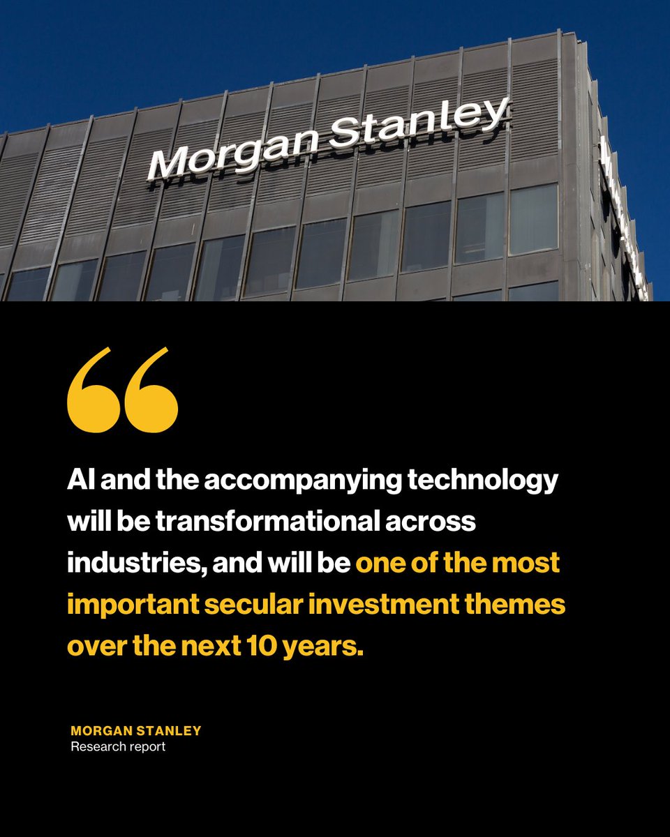 .<a href="/MorganStanley/">Morgan Stanley</a> predicts AI will be a key investment theme for the next decade. 

The generative-AI market rally is believed to have started with the launch of ChatGPT last year.
coindesk.com/markets/2023/0…