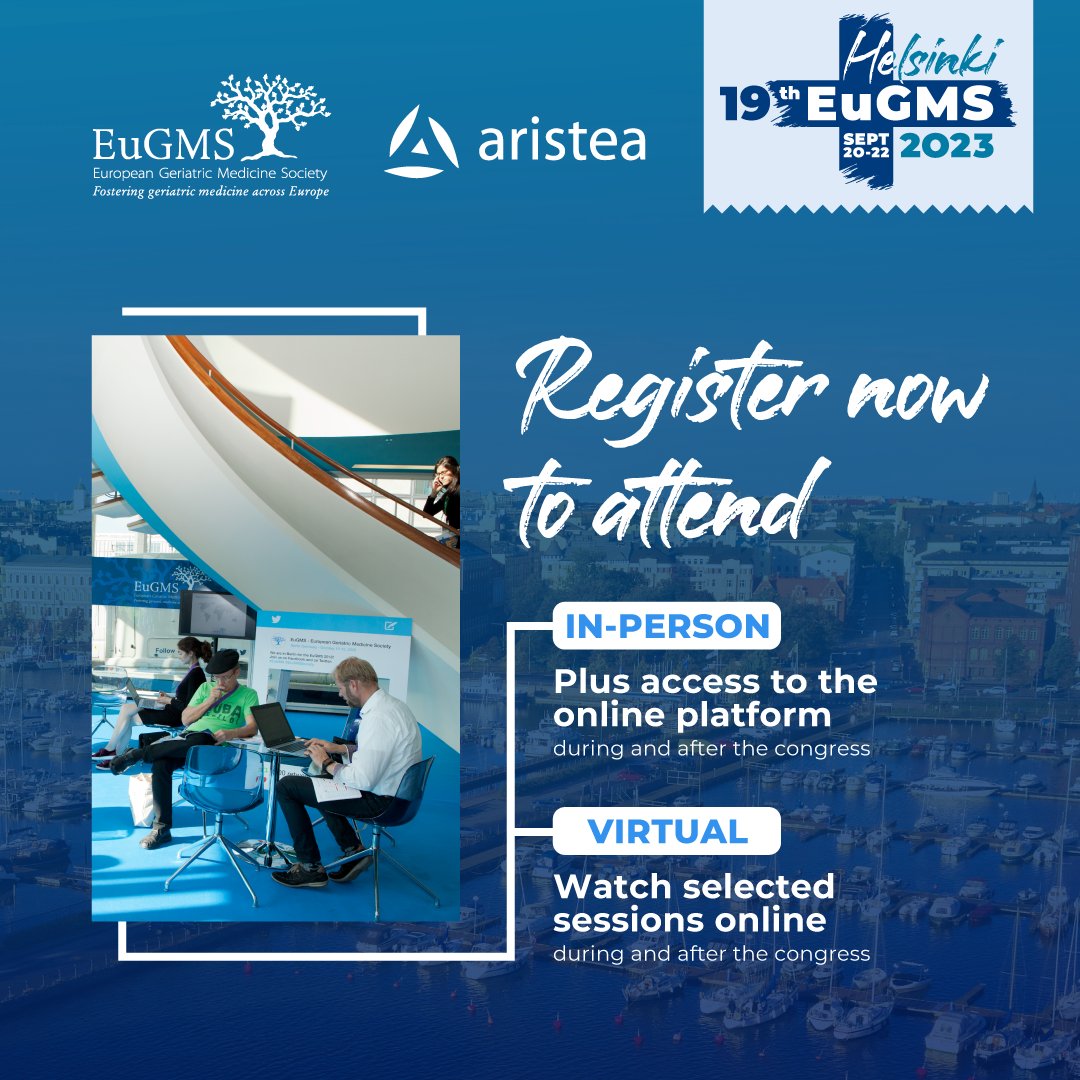 EuGMSSociety's tweet image. Are you attending the #EuGMS2023 Hybrid Congress? 🇫🇮 Register for IN-PERSON participation and review recorded sessions online 🖥️ or VIRTUAL attendance and watch selected sessions on live or later ➡️ bit.ly/3N1McT2
#eugmshelsinki2023 #geriatrics @AristeaGroup