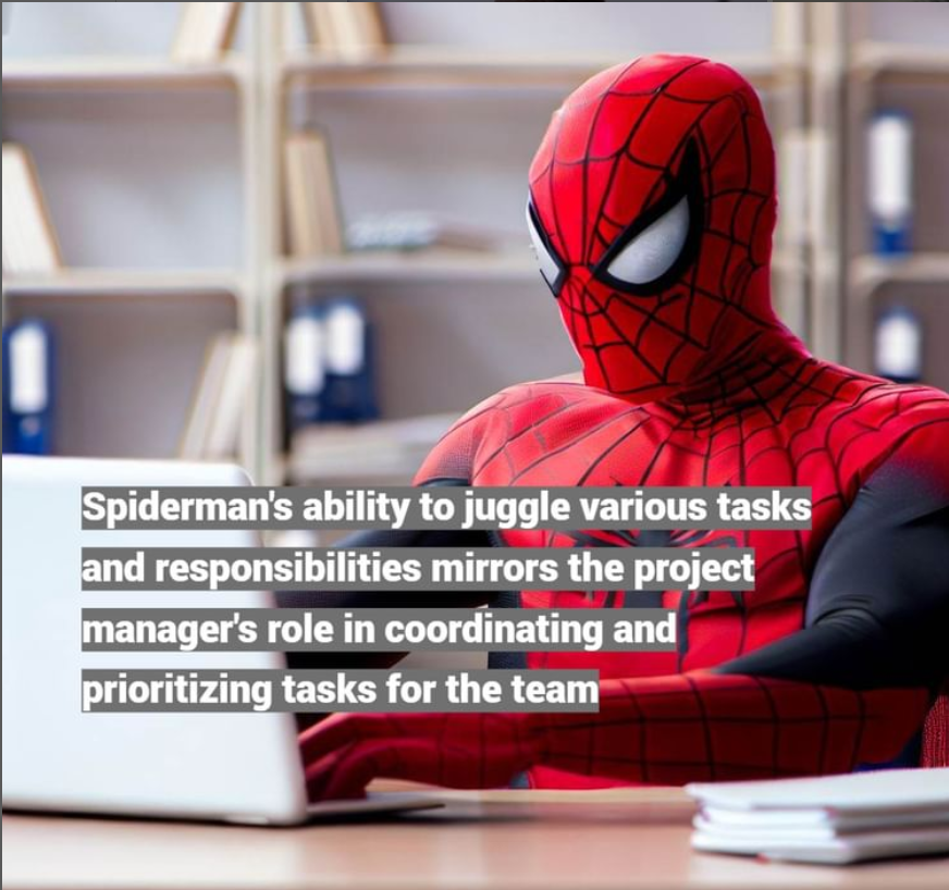 Trailblazerpm's tweet photo. Spiderman's ability to juggle various tasks and responsibilities while fighting crime reflects the project manager's role in orchestrating project activities and resources efficiently.

#scrummaster #projectmanager #programmanager #trailblazerpm #spiderman #juggle #prioritize https://t.co/2qjZbXeBPA