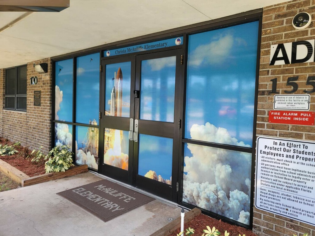 b2k12branding's tweet photo. Look at this new front door vinyl install we did at Christia McAuliffe Elementary last week 🔥 Who wants their school done next? Show off your school pride! 

#BPS #B2K12Beautification #B2K12LovesSchools https://t.co/KbjSX3lmEP