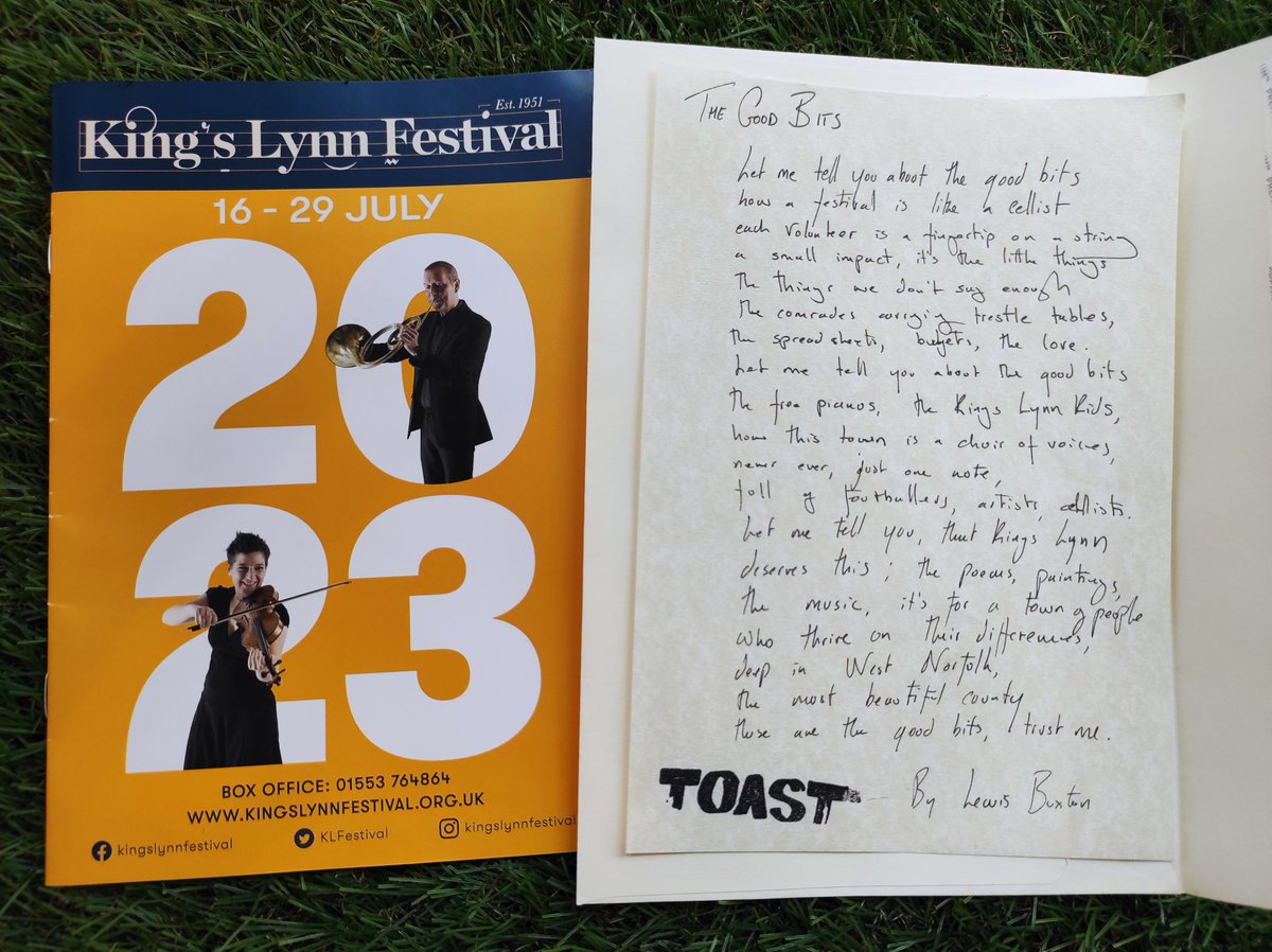 On the final day of the 2023 Festival we were pleased to welcome Toast Poetry to King's Lynn and audiences could request a brand-new poem about whatever they liked. We were thrilled that Toast Poetry also wrote a very special poem for the Festival too - kingslynnfestival.org.uk/posts/a-poem-f…