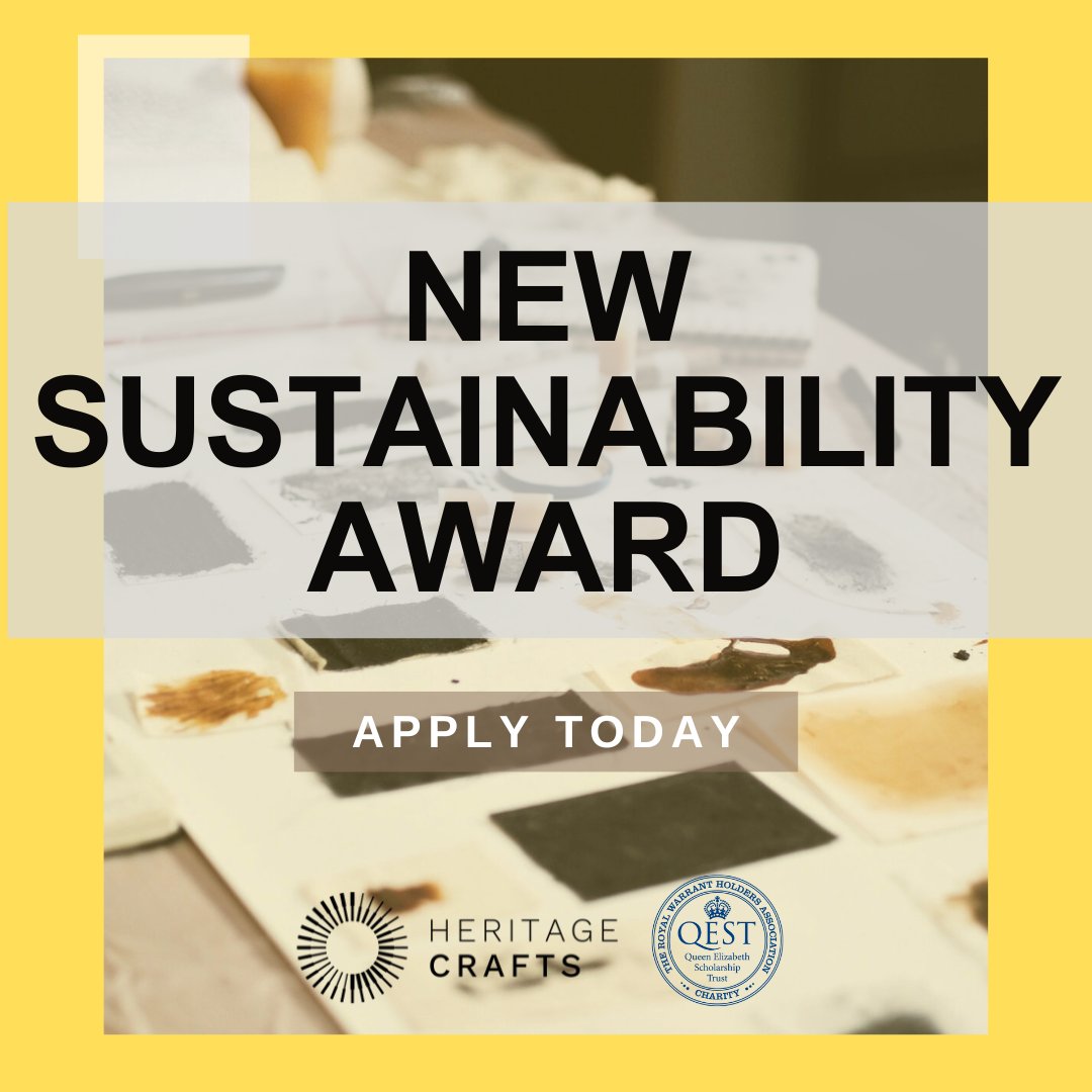 📣 Calling all makers who are sustainability conscious! 

Remember to get your application in for the QEST &amp; <a href="/heritage_crafts/">Heritage Crafts</a> Sustainability Award, highlighting craftspeople who go above &amp; beyond to be more sustainable in their practice.

Apply today 👉bit.ly/HCQESTSustaina…