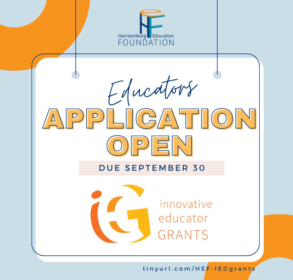 HCPS EDUCATORS! Our Innovative Educator Grant application is open. Submit your idea to be awarded up to $5,000.
tinyurl.com/HEF-IEGgrants
Tag a friend. Share this post. Send us any questions. Inspire your students!