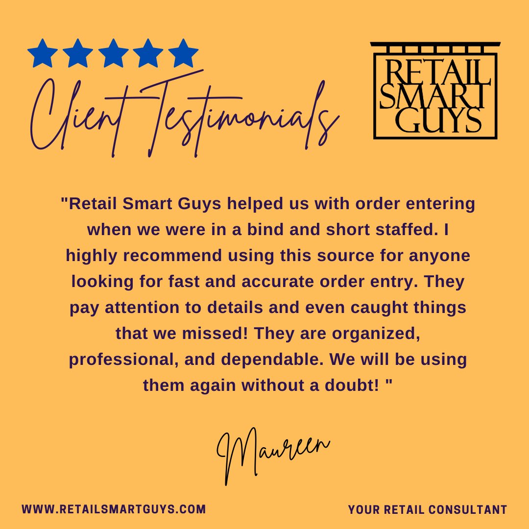 Thank you so much for your business. We are honored to have clients like you.

#retailsmartguys #retailservices #clientfeedback #satisfiedcustomer #happyclient