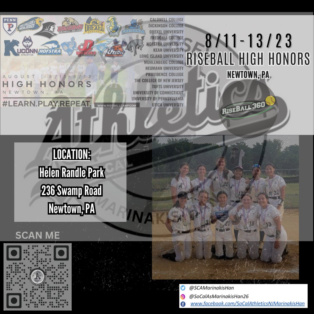 SCAMarinakisHan's tweet photo. π₯ Our So Cal A's team can't wait for this weekend for the @RiseBallCamps High Honors instruction from the best college coaches around!
#LearnPlayRepeat
#SoCalAsMarinakisHan26
#SoCalAthleticsNJ #SoCalAthletics #fastpitchsoftball #fastpitch #softball https://t.co/CM9h6PGj7v