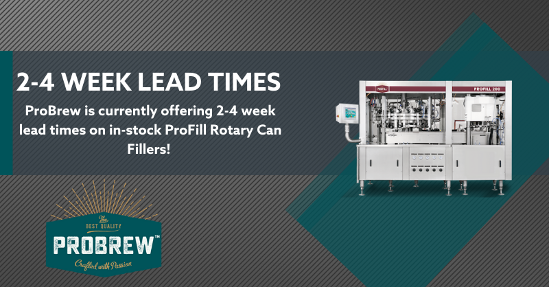 ProBrew1's tweet photo. We are excited to announce that we are currently offering 2-4 week lead times on all in-stock ProFill Rotary Can Fillers! These filling and seaming machines heavily reduce product irritation and dissolved oxygen pickup, providing ease of mind to operations managers and brewers. https://t.co/cyy8H1pWZm