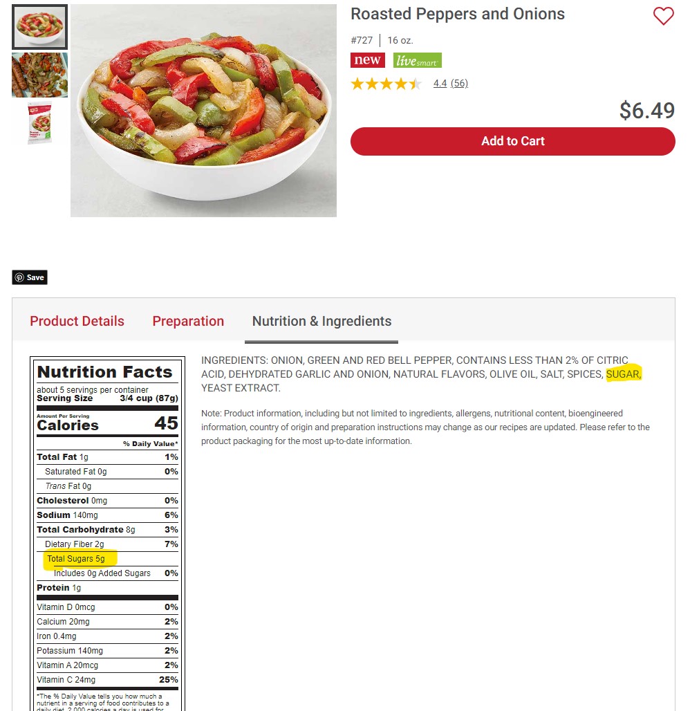McCombRef's tweet image. Come on @SchwansCompany , why do you need to add sugar to peppers and onions? #NSNG #ketodiet