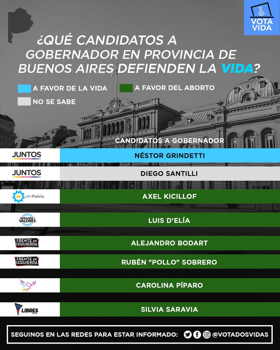🇦🇷 ¿Que candidatos a Gobernador en la provincia de Buenos Aires defienden la Vida?

Para revertir la ley de aborto, es importante conocer lo que piensa cada candidato.