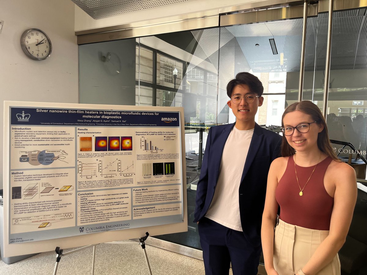 SiaBME's tweet photo. Great presentations by our summer students Weiyi Zhang and Ayman Rddad (mentors: Abigail Ayers, Kelia Human) in the Amazon-Columbia 2023 SURE program poster session last Thursday. We are so proud of what they have accomplished! More info about SURE here: https://t.co/NkfyWPe77k https://t.co/jucHyUMBNq