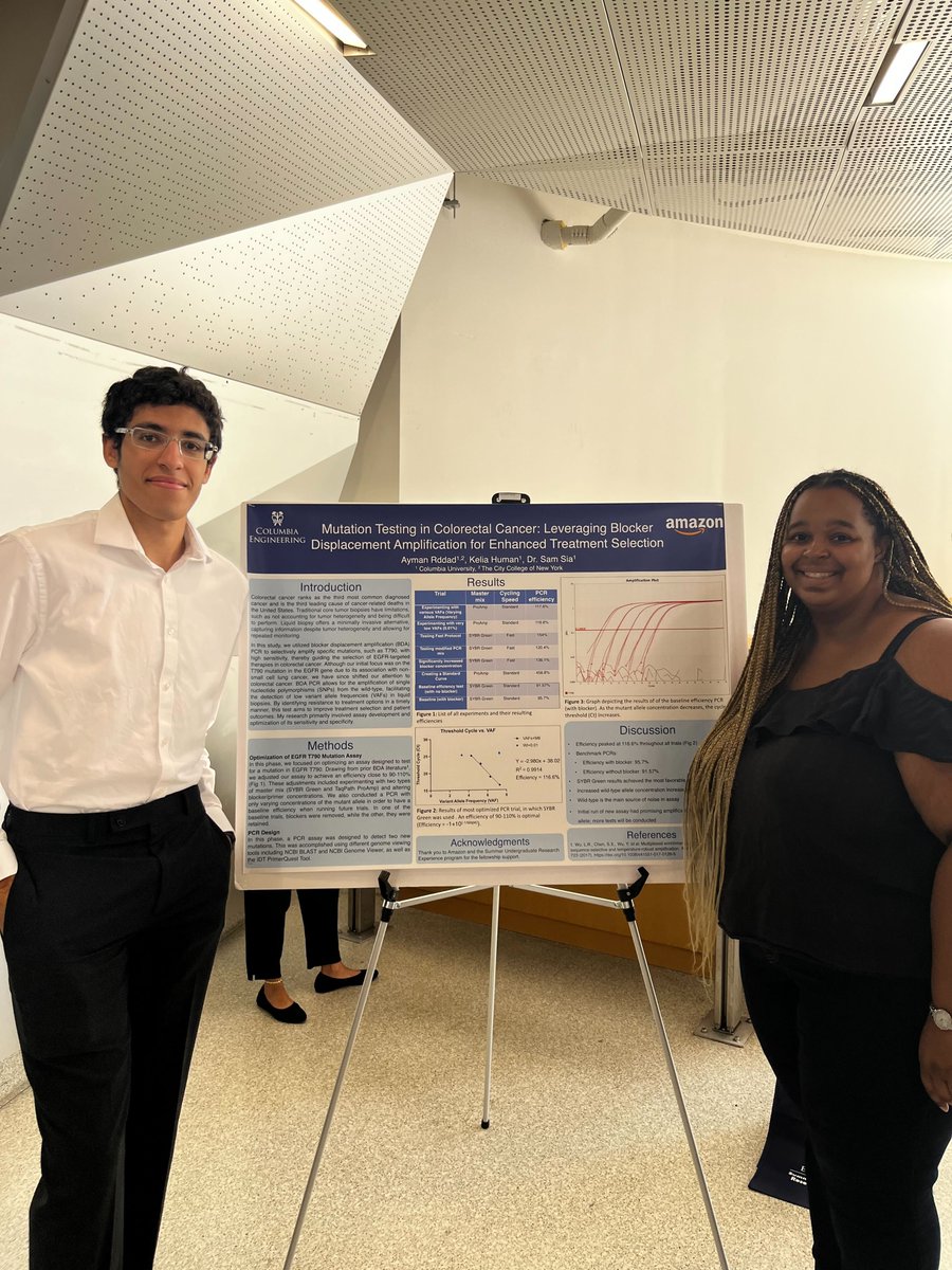 SiaBME's tweet photo. Great presentations by our summer students Weiyi Zhang and Ayman Rddad (mentors: Abigail Ayers, Kelia Human) in the Amazon-Columbia 2023 SURE program poster session last Thursday. We are so proud of what they have accomplished! More info about SURE here: https://t.co/NkfyWPe77k https://t.co/jucHyUMBNq