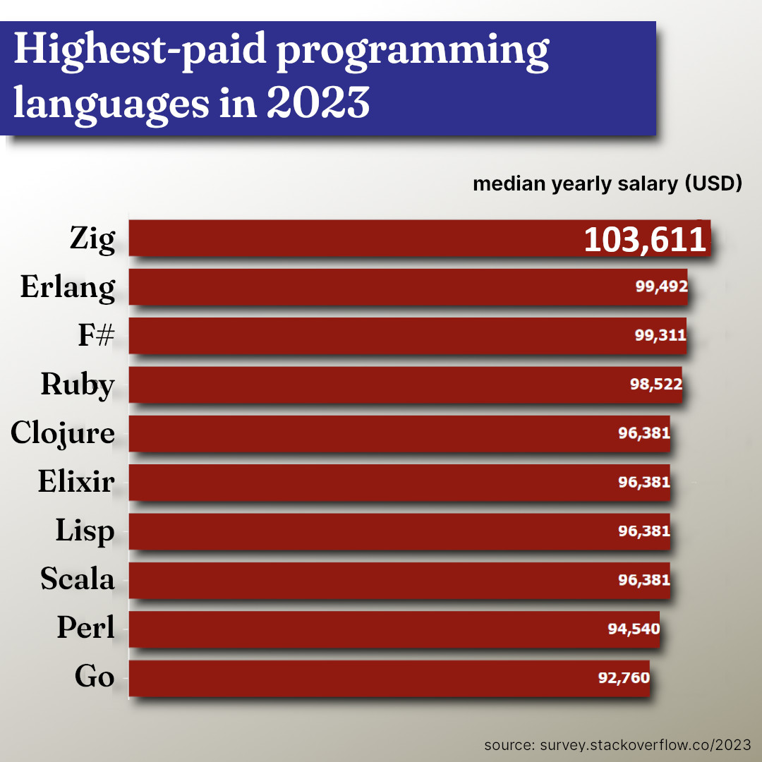 gandibar's tweet image. If you want to learn a new programming language and make a bit of extra money, here are a few ideas. 
#ziglanguage #erlang