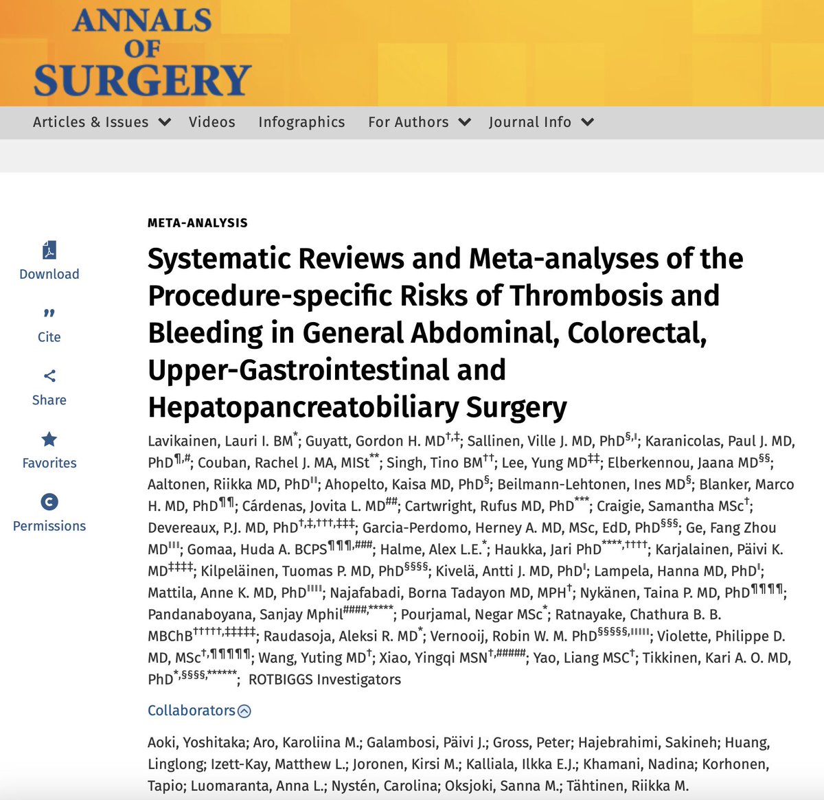 🔥 PRACTICE CHANGING EVIDENCE 🔥 @AnnalsofSurgery just published, online ahead of final publication, abdominal surgery results of the ROTBIGGS project What are procedure-specific risk estimates for #VTE & major #bleeding in general abdominal #surgery? #EBM 🧵1/10