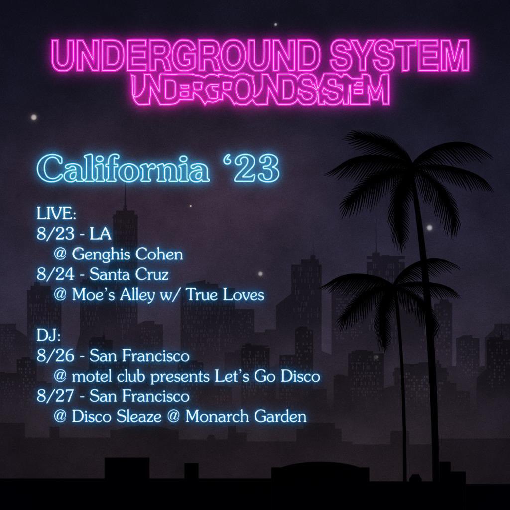 Underground System (@underground_bk) on Twitter photo 🌴Sunset People🌅
Our California Debut
Tix for Los Angeles 8/23 show at <a href="/GenghisCohenLA/">Genghis Cohen</a> are now live:
link.dice.fm/pa64ca9fb617 🌴Sunset People🌅
Our California Debut
Tix for Los Angeles 8/23 show at <a href="/GenghisCohenLA/">Genghis Cohen</a> are now live:
link.dice.fm/pa64ca9fb617