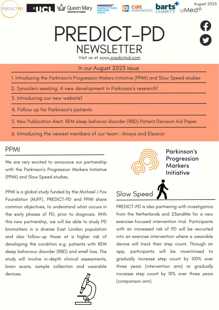 predictpdstudy's tweet image. Our August 2023 newsletter is here! Let us know what you think about the new newsletter by filling out this survey forms.gle/CE82HT7m9m7EE3… #PD #parkinsonsresearch #PREDICTPD