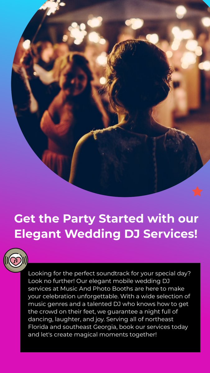 MusicAndPhoto1's tweet image. Turn your special day into a magical, elegant experience with expertly curated music from our professional DJs. Let us craft an unforgettable soundtrack that you’ll remember forever! #ElegantDJServices #WeddingMagic #PerfectPlaylist