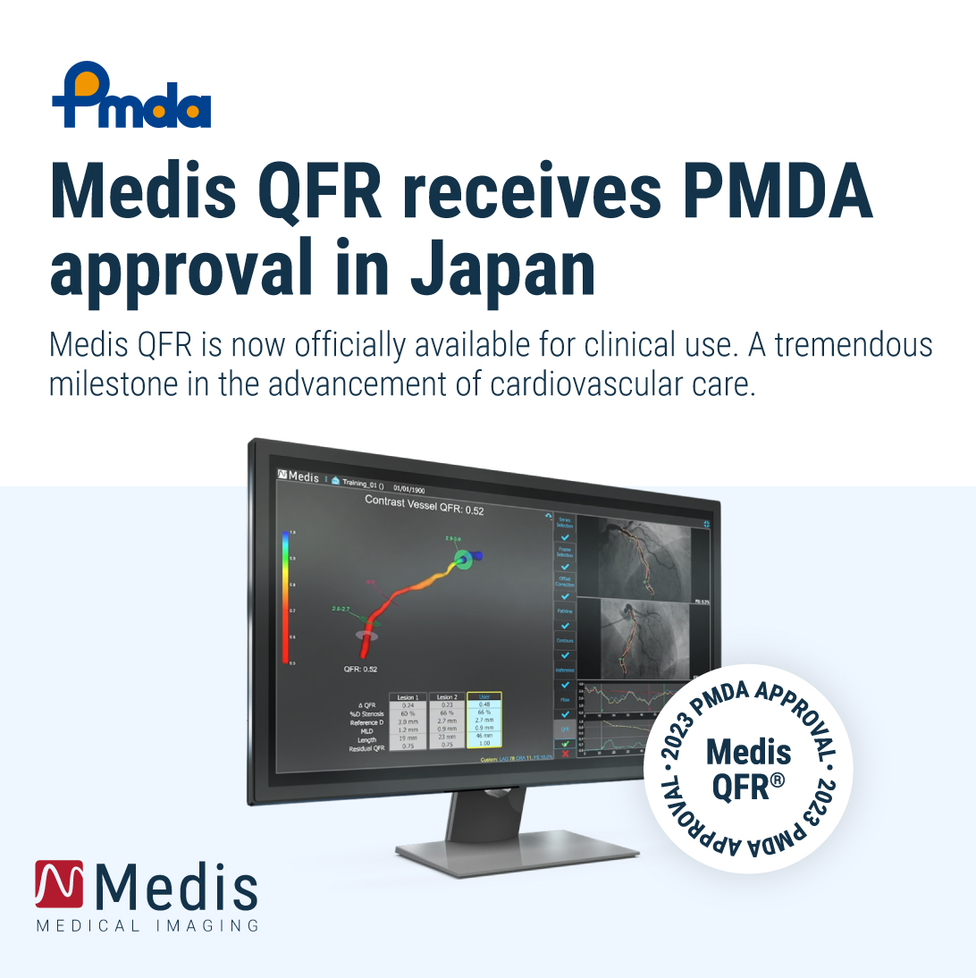 MedisImaging's tweet photo. Medis QFR is now officially available for clinical use in Japan. This approval paves the way for the software to be widely adopted by Japanese hospitals for daily patient care, for diagnosis and decision making.
.

.

.

#MedisQFR #PMDAApproval #CardiovascularCare #Innovation https://t.co/4VR77dxfGS