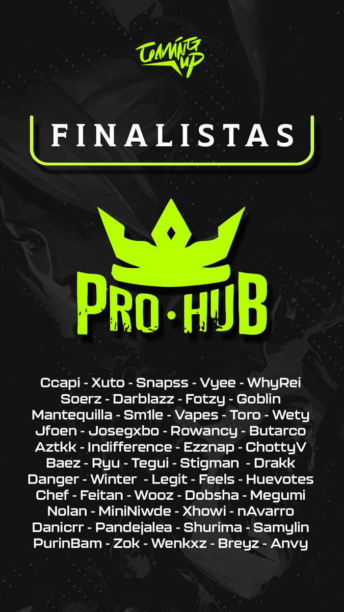 Stigman__'s tweet photo. Estos fueron los finalistas del #ProHub se transmitirán las lobbys finales el Viernes - Sabado y Domingo de esta semana por mi canal de Twitch: stigmantv
Los espero🫡 https://t.co/A4yOEkd8k8
