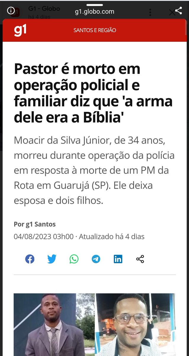 Além de pastor, sou policial há 19 anos. Se um inocente morre em uma operação policial, isso não é efeito colateral. É uma tragédia e depõe contra a operação policial. Você pode fazer a maior apreensão do mundo, mas ela de nada valerá se for obtida sob o sangue de inocentes.